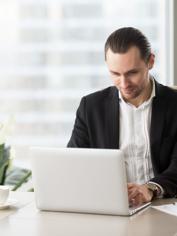An Executive is working on the laptop
